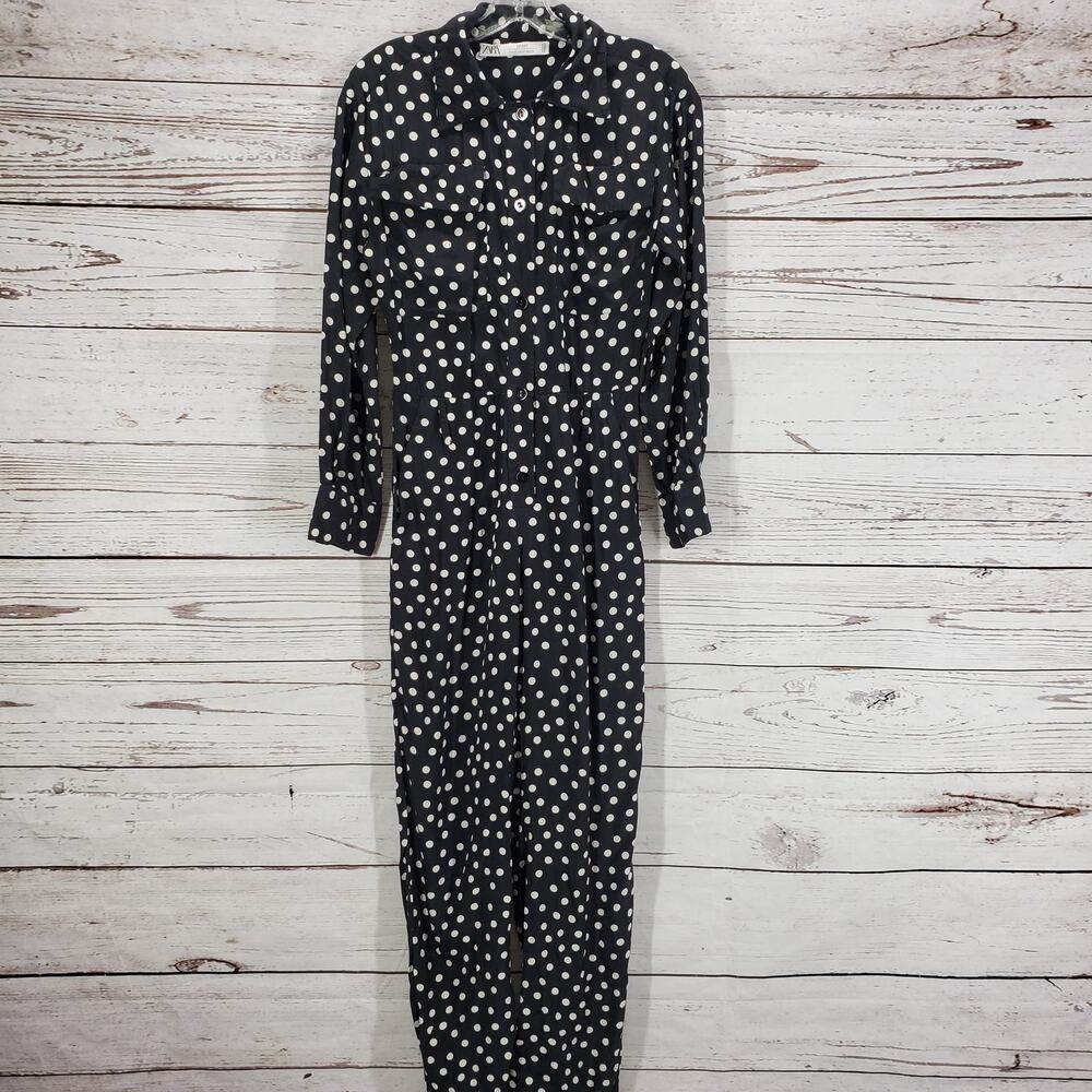 Zara Studio Women's Polka Dot Pockets 100%Viscose Jumpsuit Size XS